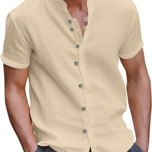 Vifucz Men's Blouses Dressy Cotton Linen Solid T-shirts Tops Button Down Loose T-shirt Clothing Vintage Tunic Tees
