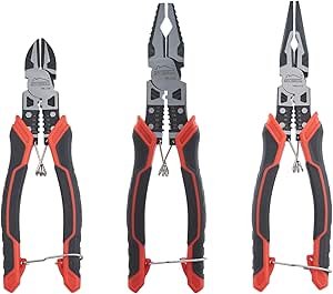 Pliers Set, HOUSERAN 3-Piece Pliers Tool Set Including 8.3” Needle Nose Pliers, 8.3” Linemans Pliers, 7.5” Diagonal Cutters, Spring Loaded with Safety Lock, Combination Pliers Set with Case