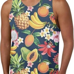 Vifucz Floral Mens Summer Tops 2024 Sleeveless Round Neck Camisole Tank Fruit Hawaii Printing Tunic Vest Tanks Daily Tees