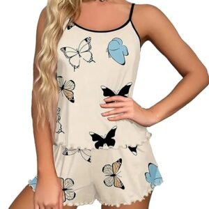 Tshyfiper Girls Pajamas Set Kids Butterfly Pjs Tween Girls Sleeveless 2 Piece Sleepwear Nightwear Summer 7-14Y