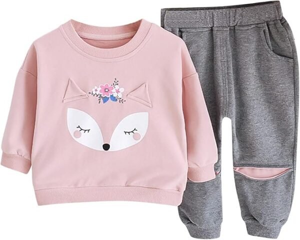 Girl Animal Print Outfit Solid Long Sleeve Tops Ripped Elastic Pants Infant Casual Cute Infant Outfit Girl