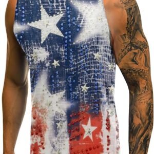 Vifucz Men's 3D Printed Independence Day Vest Sportswear Beach Camis T-shirt Round Neck Sleeveless
