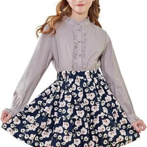 SOLOCOTE Girls White Blouse Ruffle Long Sleeve Button Down Shirts Princess Cotton Loose Soft Tops Spring and Summer 3-14Y