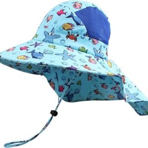 PESAAT Summer Toddler Girl Neck Protection Hat Wide Brim Kids Boys Bucket Hats UPF50+ Mesh Beach Cap 3-8 Years