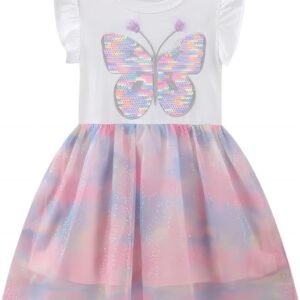 Winzik Toddler Summer Dress, Kids Girls Short Sleeve Tulle Tutu Dresses Princess Casual Unicorn Clothes 1-8T
