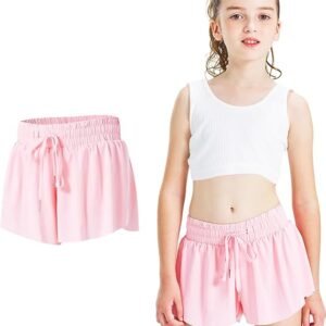 Breathbale Girls Butterfly Shorts Kids Flowy Athletic Shorts Teen Girls Trendy Shorts with Pocket 2-in-1
