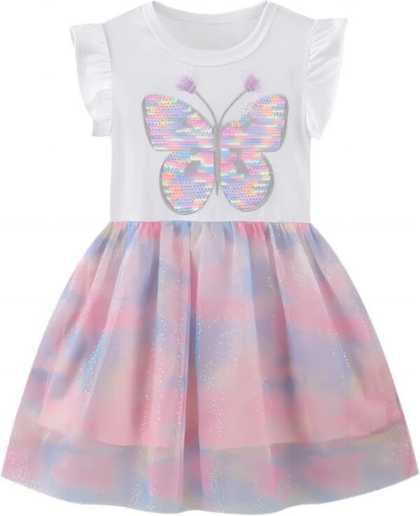 Winzik Toddler Summer Dress, Kids Girls Short Sleeve Tulle Tutu Dresses Princess Casual Unicorn Clothes 1-8T
