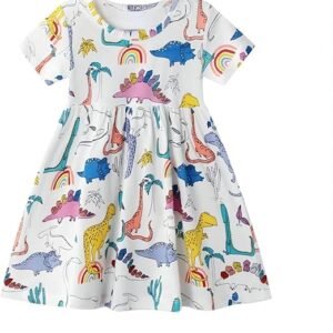 Winzik Toddler Summer Dress, Little Girls Short Sleeve Cotton Casual Dresses Clothes 2-8 Years