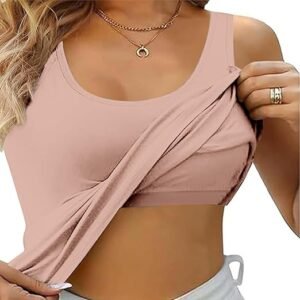 Womens Shelf Bra Cami with Built in Bras 2025 Summer Basic Layer Padded Shirts Casual Workout Yoga Undershirt