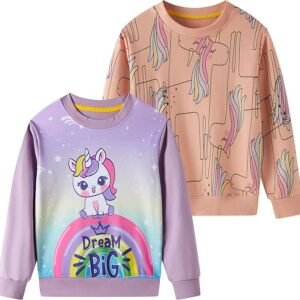 SOIBEEN Kids Sweatshirt 2-Pack Adorable Pullover Top Shirt Crew-Neck Long Sleeve Clothes Hoddie 1-10 Years