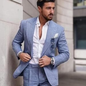 Netsky 2 Piece Linen Suits for Men Summer Beach Wedding Suit Groomsmen Prom Casual Tuxedo Blazer Jacket Pants