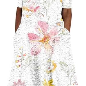 Summer Dresses for Women 2025 Casual V Neck Button Down Long Dress Boho Printed Casual Loose Beach Dress with Pocket
