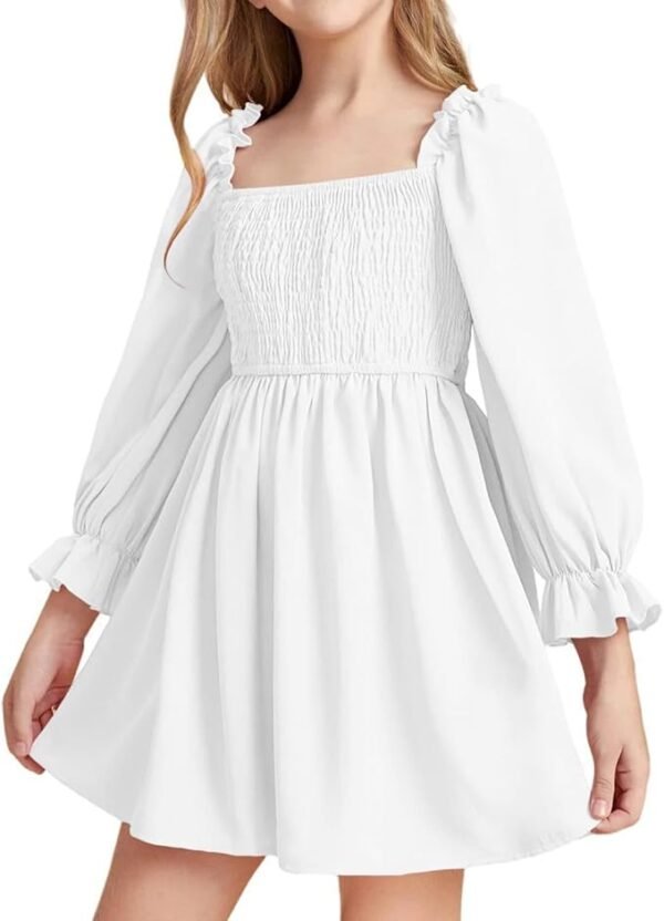 JiAmy Girls Dress Long Sleeve Square Neck Dresses Spring Kids Casual Elegant Wedding Party A-Line Skirt Clothes