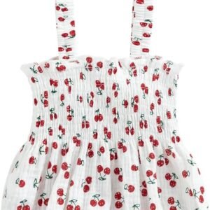 Baby Girl Summer Clothes Cute Cherry Sleeveless Bodysuits Romper Newborn Girls Cake Smash Photoshoot Outfit