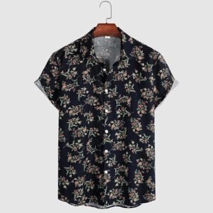 Men's Casual Button Down Shirts Short Sleeve Cotton Summer Beach Wedding with Pocket 2024 Men Gentlemans Business, Black, X-Large
