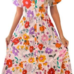 Womens Summer Dresses 2025 Casual Formal Cocktail Puff Sleeve Dress Flowy Boho Maxi Sundress