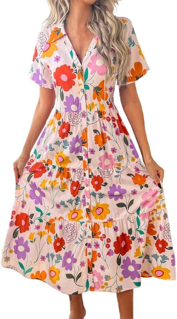 Womens Summer Dresses 2025 Casual Formal Cocktail Puff Sleeve Dress Flowy Boho Maxi Sundress