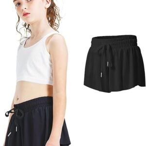 Breathbale Girls Butterfly Shorts Kids Flowy Athletic Shorts Teen Girls Trendy Shorts with Pocket 2-in-1