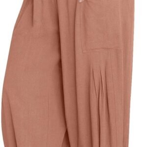 Linen Boho Pants for Women 2025 Summer Casual Baggy Harem Pants High Waist Lounge Beach Travel Trousers with Pockets