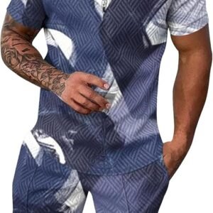 Mens Polo Shirt and Shorts Sets 2 Piece Casual Outfits Quarter Zip Short Sleeve Summer Tracksuit Big Tall Jogger Suit