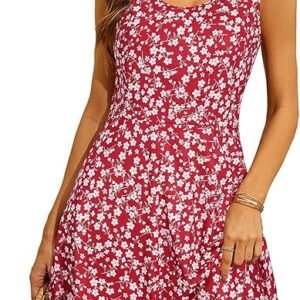 STYLEWORD Womens Summer Dress Trendy 2025 Casual Sleeveless Scoop Neck Tank Cotton Sun Dresses Knee Length A Line