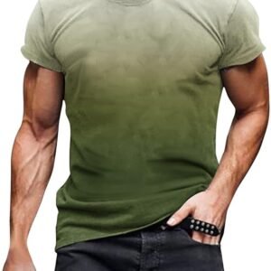 Vifucz Gradient T-shirts Men's Short Sleeve T-shirts Plus Size Fashion Round Neck Blouse