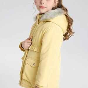 SOLOCOTE Girls Winter Coat Lightweight Fur-Hood Sherpa Lining Water-Resistant Little Girls Jacket