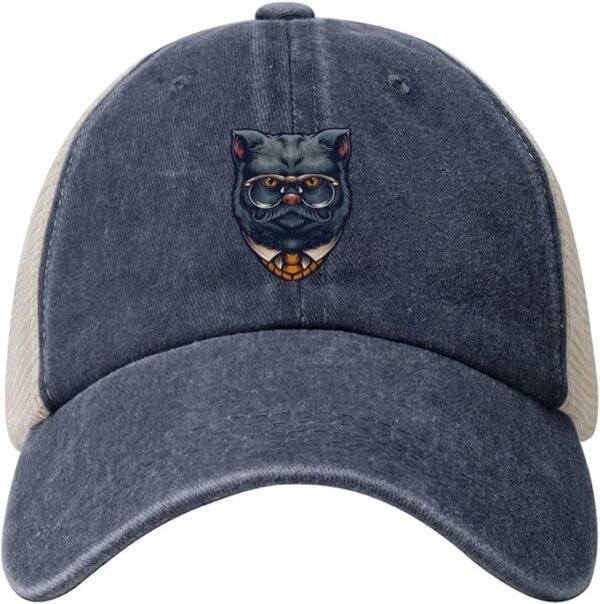 Vintage Grey Cat Gentleman with Glasses Baseball Cap for Men Women Summer Cotton Breathable Mesh Back Cap