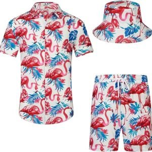 EISHOPEER Men's Flower Hawaiian Sets Casual Short Sleeve Shirt and Shorts Suits Outfits with Bucket Hat