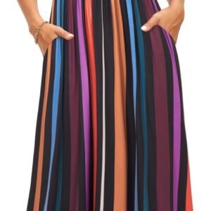 OUGES Women's Summer Casual V Neck Short Sleeve Floral Maxi Long Dresses with Pockets