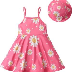 Infant Baby Girls Summer Dress Toddler Sleeveless Floral Print Sundress with Hat Beachwear Outfits
