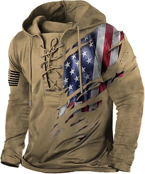 Vifucz Men Pullover Hoodie Sweatshirt USA Flag Graphic Print Sports Outdoor Sweatshirts Hooded Long Sleeves Active Clothing