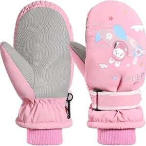 Rhino Valley Snow Mittens for Kids, Waterproof Toddler Ski Gloves, Warm Winter Mittens with Adjustable Magic Tape, Boy/Girls Snow Gloves for Outdoor Skiing Snowboarding
