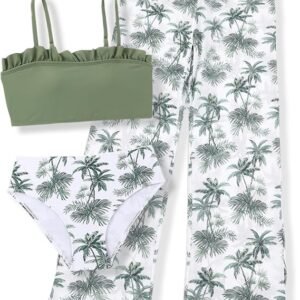 Girls 3 Piece Bikini Sets Kids Swimsuit Rash Guard Pants Bathing Suit Girl Swimwear Sets for Summer Quick Dry