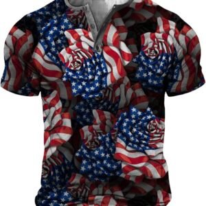 Viduz Men's Button Down Workout Shirts Independence Day 4th of July USA Flag Short Sleeve Tops