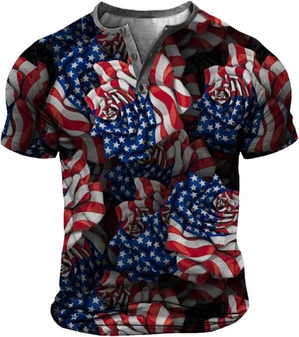 Viduz Men's Button Down Workout Shirts Independence Day 4th of July USA Flag Short Sleeve Tops