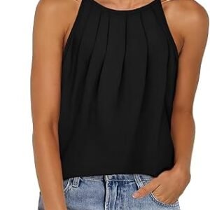WIHOLL Womens Tank Tops Pleated Summer Sleeveless Ladies Tops Dressy Curved Hem Spaghetti Strap Camisole Trendy 2025