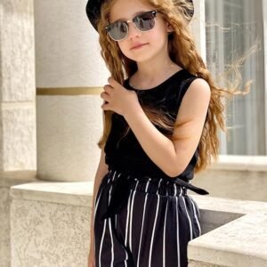 Arshiner Girl's 2 Piece Outfits Tie Knot Tank Top and Paperbag Waist Pocketed Summer Short Sets