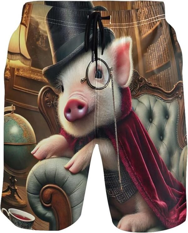 Personalized Swim Trunks Men Cute Gentleman Pig Library Vintage Men's Swimming Trunks Swimwear Quick Dry S