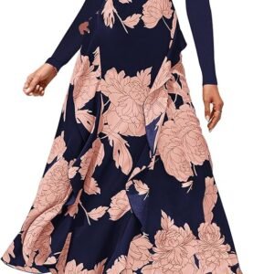 BTFBM Womens Floral Maxi Dress 2025 Spring Summer Casual Crewneck Long Sleeve Ruffle Flowy Wedding Guest Dresses