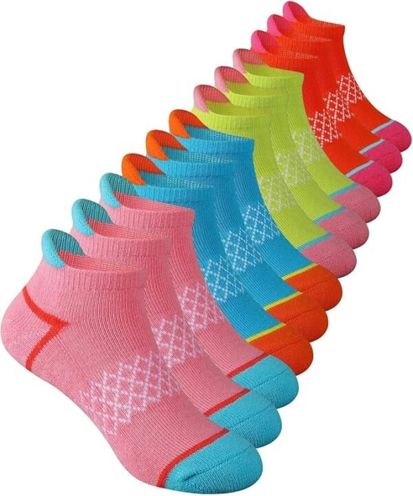 Comfoex 12 Pairs Girls Socks Ankle Athletic Socks Cotton Sports Socks With Cushioned Sole For Big Little Kids