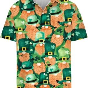Vifucz Men's Button Down Shirts Pocket Blouse St. Patrick's Day Print Top Turndown Short Sleeve T-Shirt Tunic
