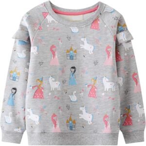 Toddler Girls Sweatshirt, Cotton Pullover Tops Kids Crewneck Long Sleeve Sweater Cartoon Print 2-7T