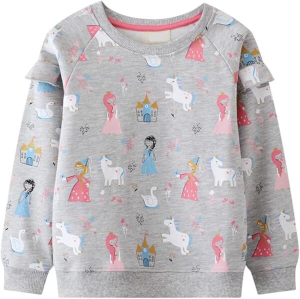 Toddler Girls Sweatshirt, Cotton Pullover Tops Kids Crewneck Long Sleeve Sweater Cartoon Print 2-7T