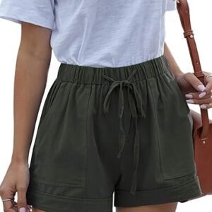 YOCUR Womens Cotton Linen Casual Shorts Baggy Trendy Lightweight Short Pants Elastic Waist Drawstring Comfy Beach Shorts