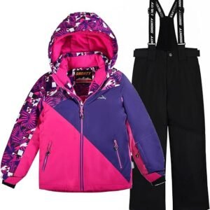 Girls Snow Suit for Kids Ski Jacket and Pants Set Straps Windproof Waterproof Warm Winter Coats