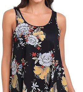 ROSYLINE Womens Tank Tops with Built in Shelf Bra Casual Flowy Swing Tank for Women Pleated Long Sleeveless Size S-4XL