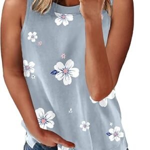 Biucly Womens Crewneck Tank Tops Casual Loose Sleeveless Blouse Shirts