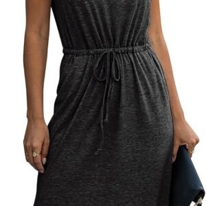 Fasumava Womens Casual Summer Dresses V Neck Sleeveless Midi Dress with Pockets