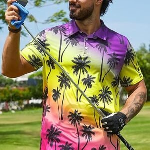Men Golf Polo Shirt UPF 50 Moisture Wicking Short Sleeve Graphic Shirts (S-XXL)